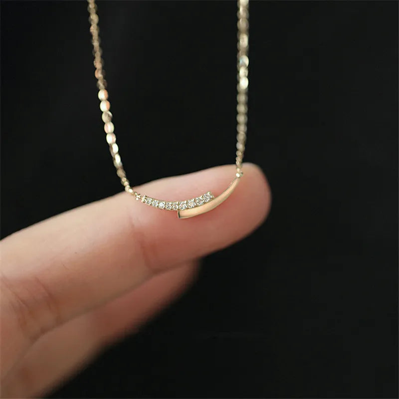 925 Sterling Silver 14K Gold Plated Pavé Crystal Delicate Clavicle Necklace