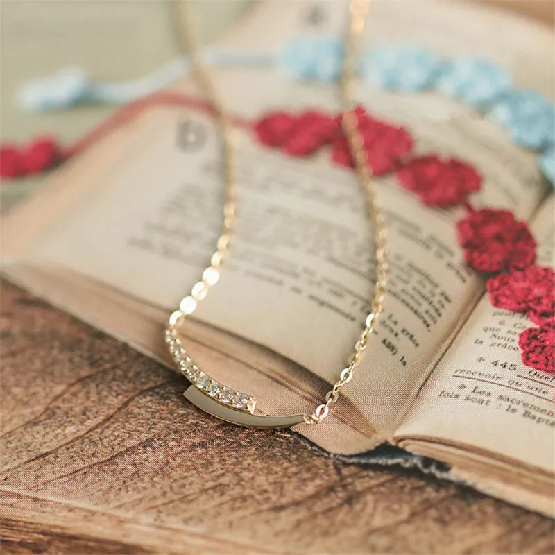 925 Sterling Silver 14K Gold Plated Pavé Crystal Delicate Clavicle Necklace