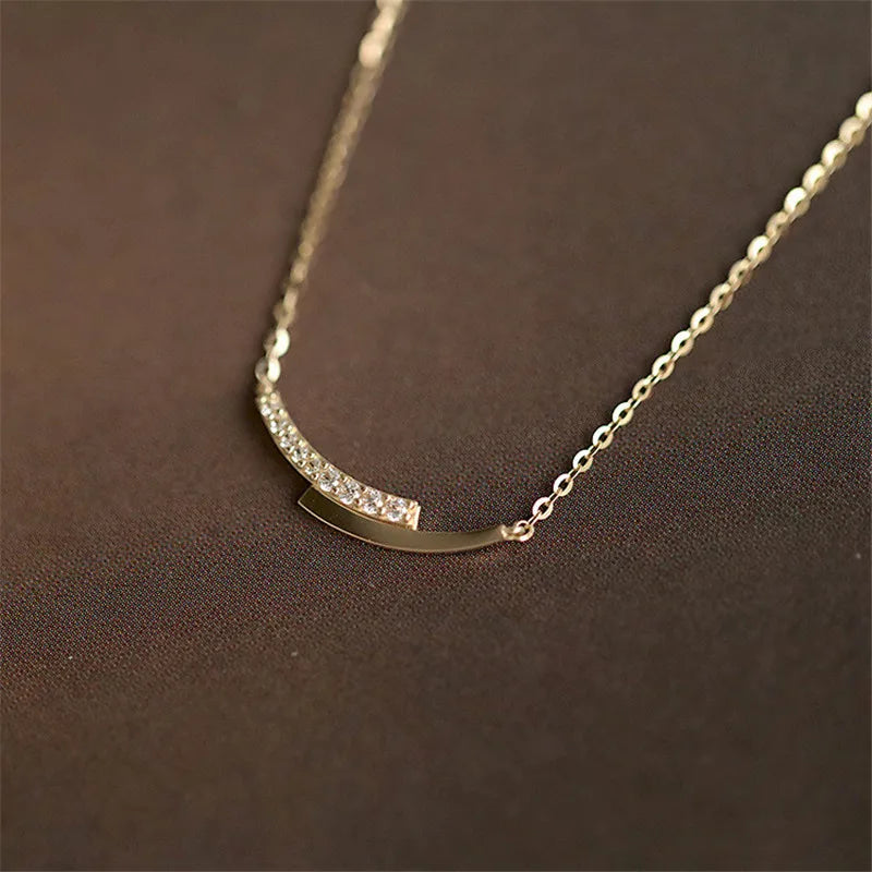 925 Sterling Silver 14K Gold Plated Pavé Crystal Delicate Clavicle Necklace