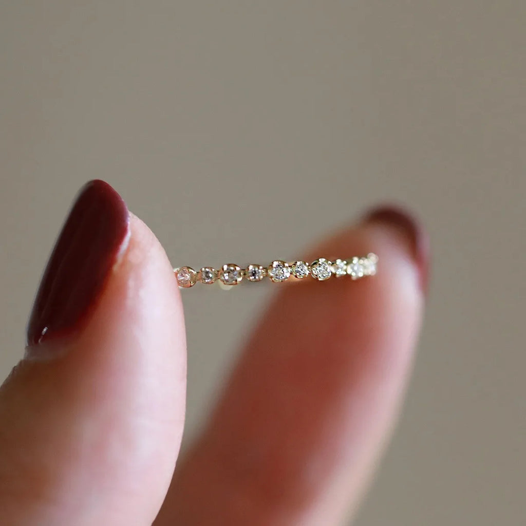 Delicate Sparkle Zircon Band Ring-14K Gold Plated