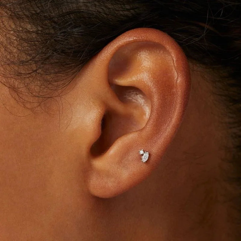 925 Sterling Silver Electroplated 18K Gold Mini zircon geometry earring