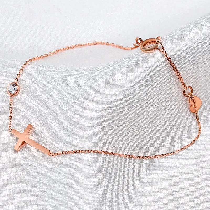 Minimal Cross + Single Stone Chain Bracelet