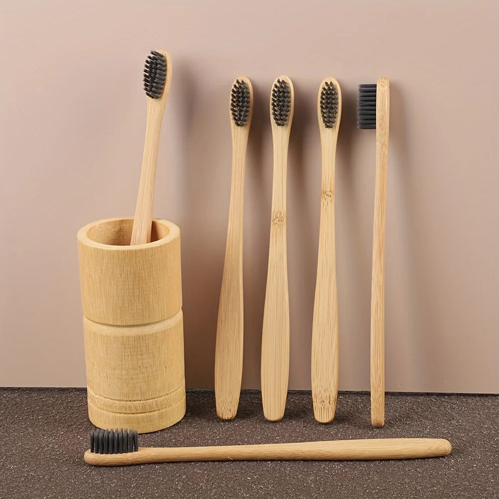 Bamboo Toothbrush - Gentle, Eco -Kind Daily Care ( Set of 6 )