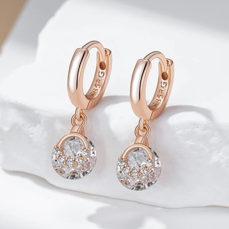 Rose Gold Cubic Zirconia Drop Hoop Earrings