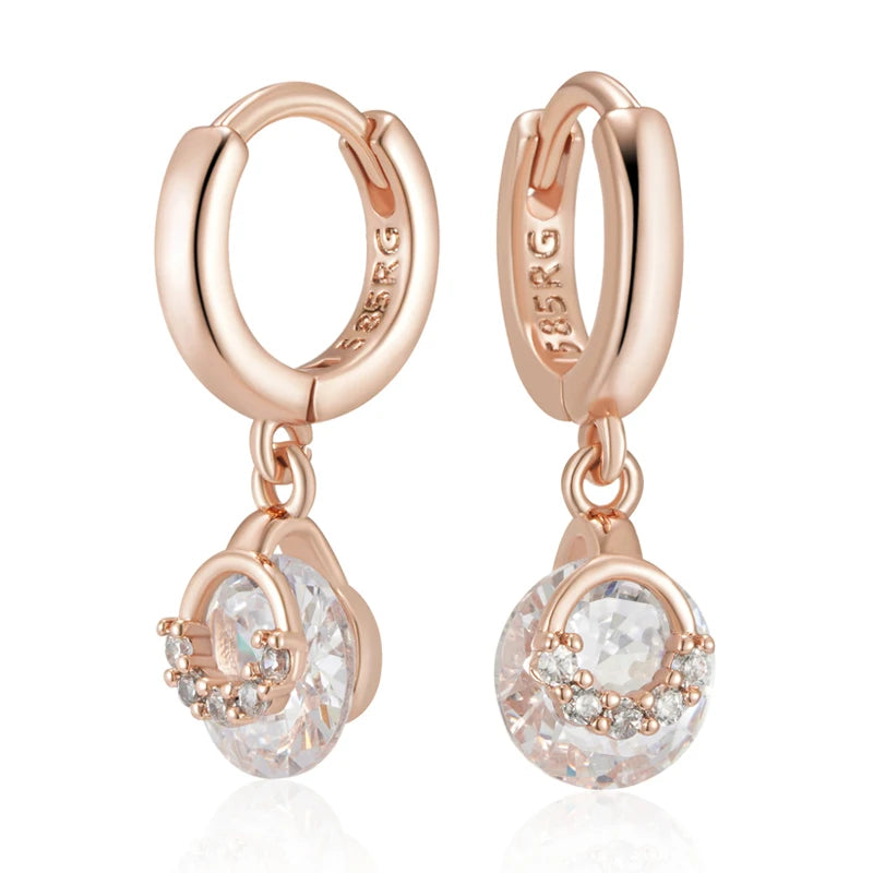 Rose Gold Cubic Zirconia Drop Hoop Earrings