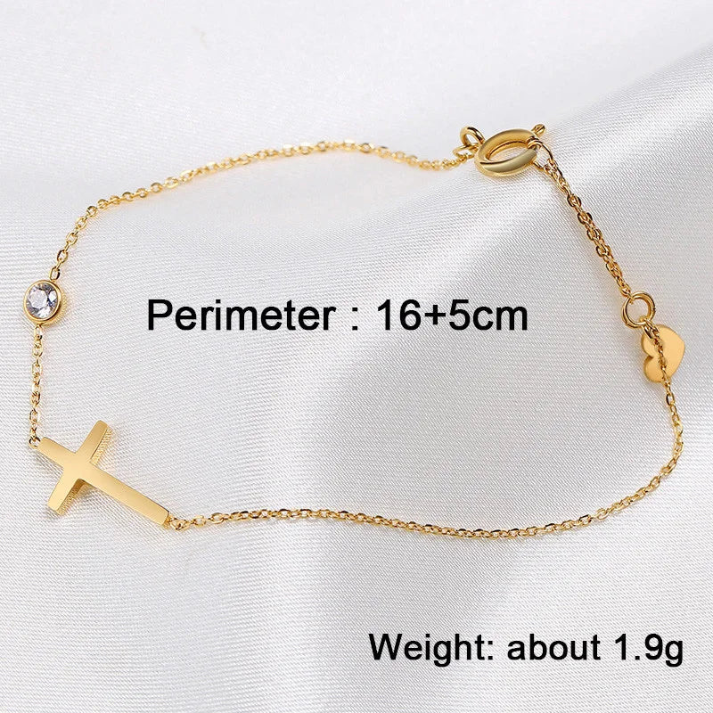 Minimal Cross + Single Stone Chain Bracelet