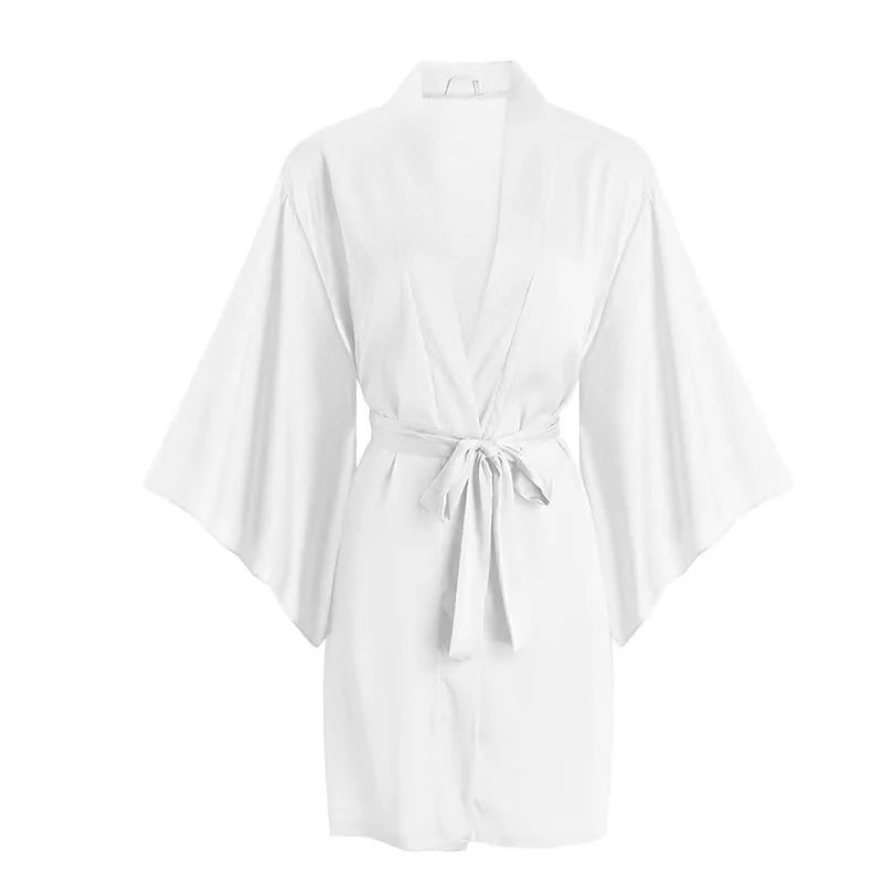 Cotton Kimono-Style Robe Mini Dress with Waist Sash