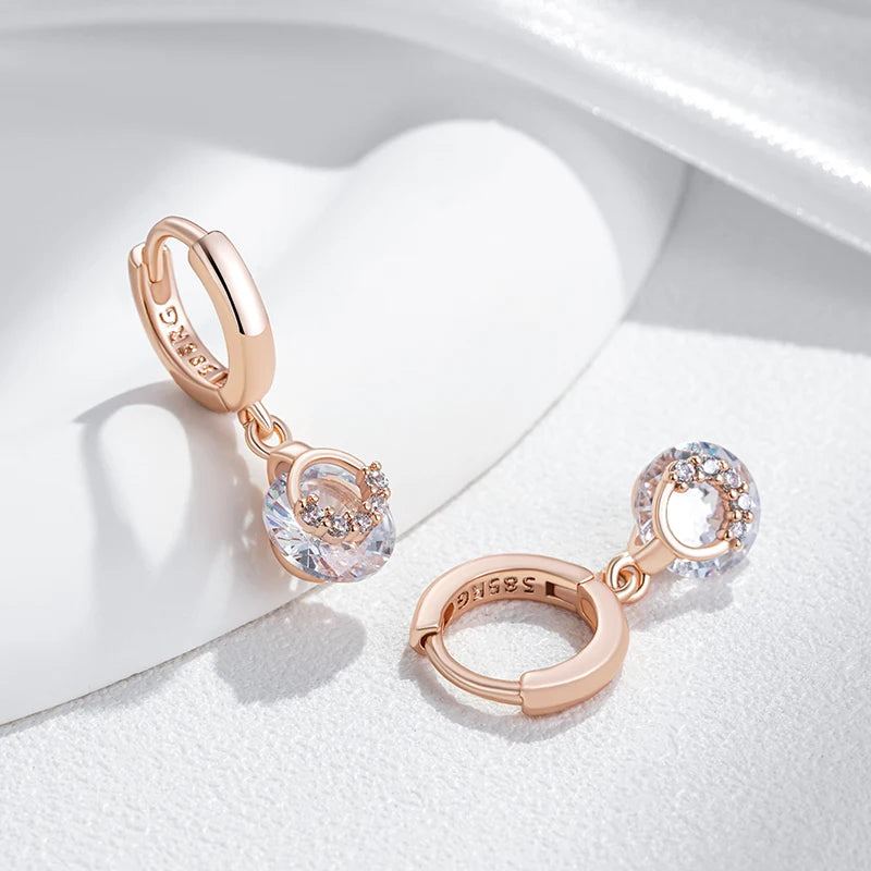 Rose Gold Cubic Zirconia Drop Hoop Earrings
