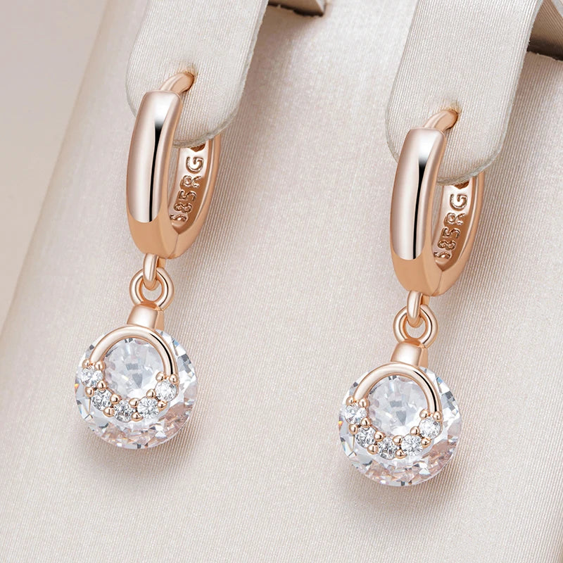 Rose Gold Cubic Zirconia Drop Hoop Earrings