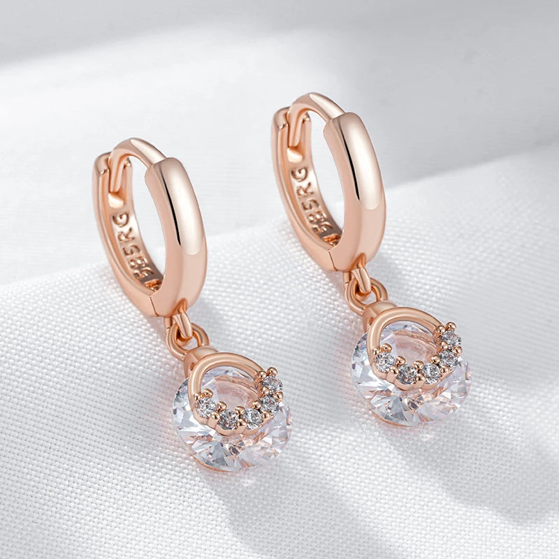 Rose Gold Cubic Zirconia Drop Hoop Earrings