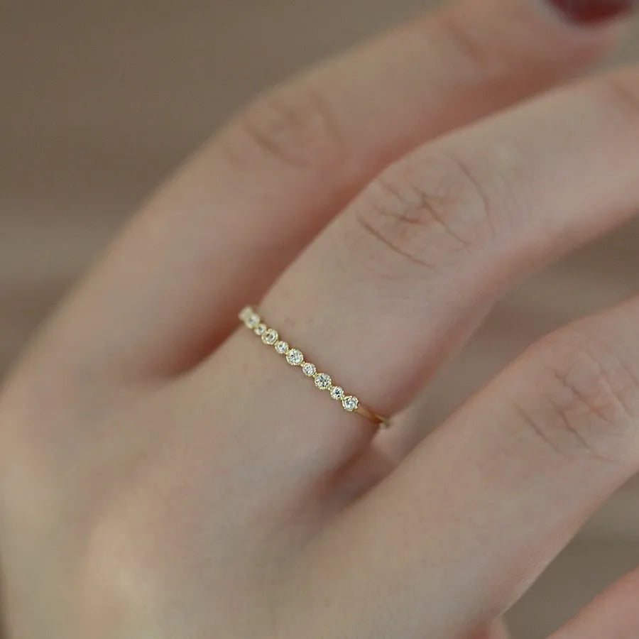 Delicate Sparkle Zircon Band Ring-14K Gold Plated